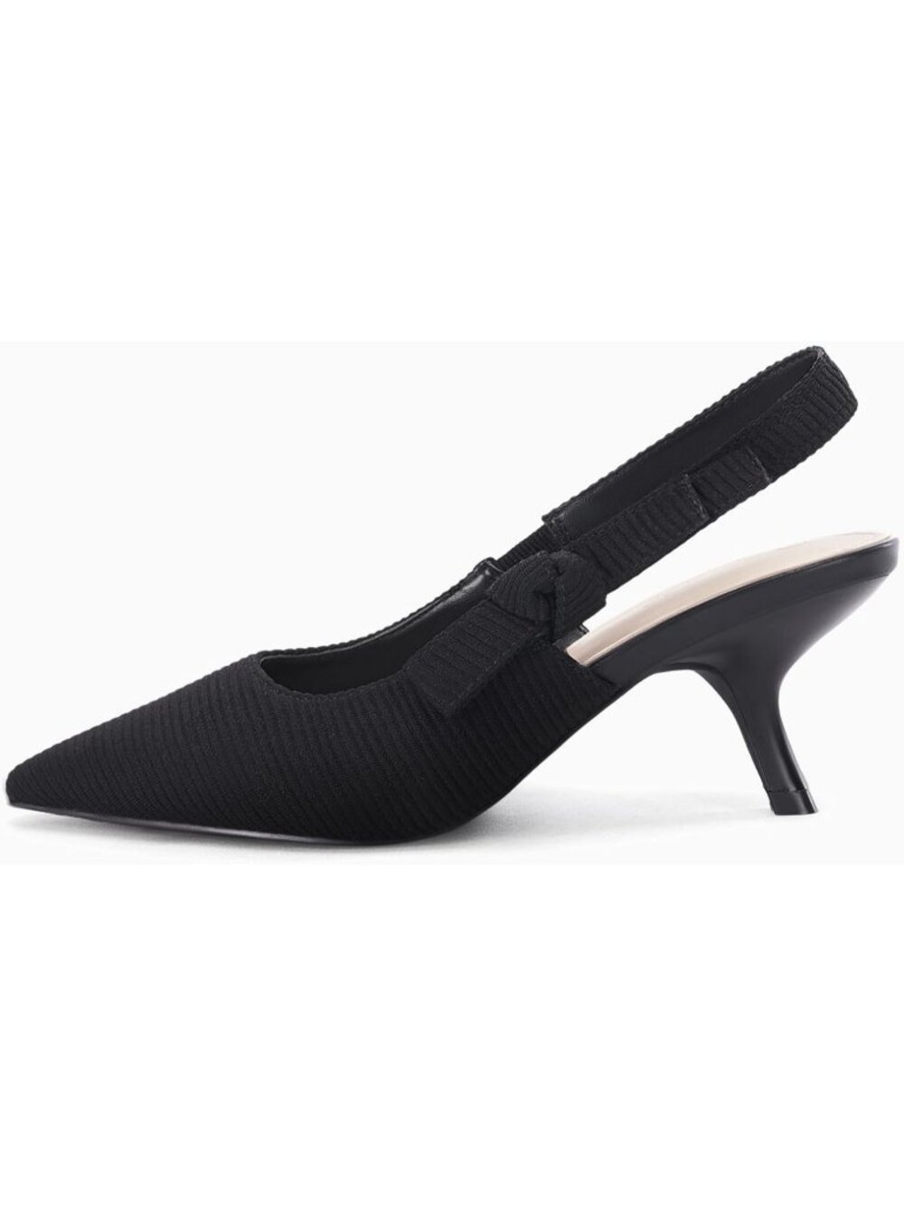 Women's Black Rubber Closed Pointed Toe Bowknot Slingback Kitten Heels - Picture 4 of 5